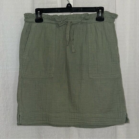Caslon x Nordstrom S Camo Olive green crinkle cotton casual pull on skirt - Picture 2 of 10